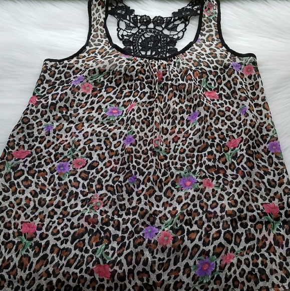 Forever 21 Leopard & Floral Tank With Crochet Back - Picture 1 of 8